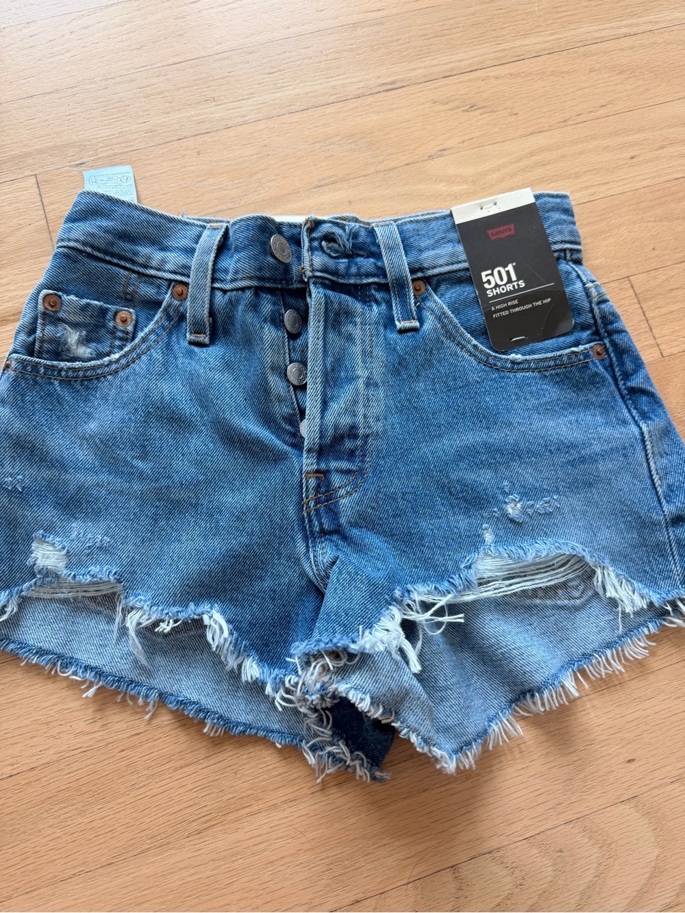 Levi's Blue Distressed High-Rise Denim Shorts
